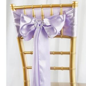 Lavender Satin Chair Bow with Rhinestone Accent